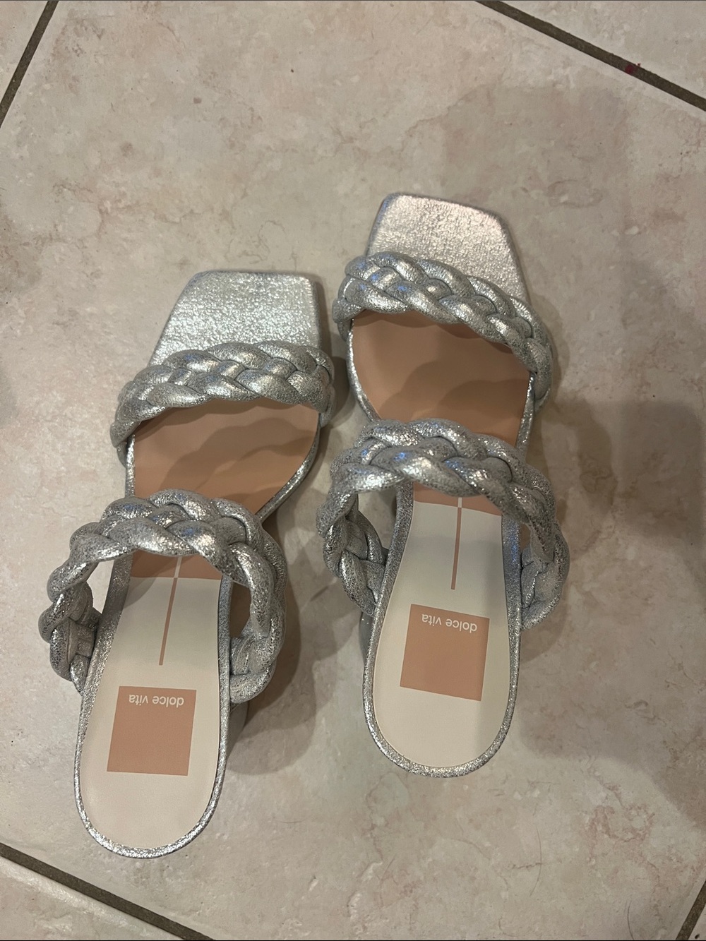 Dolce Vita Metallic Silver Braided Slide Mules